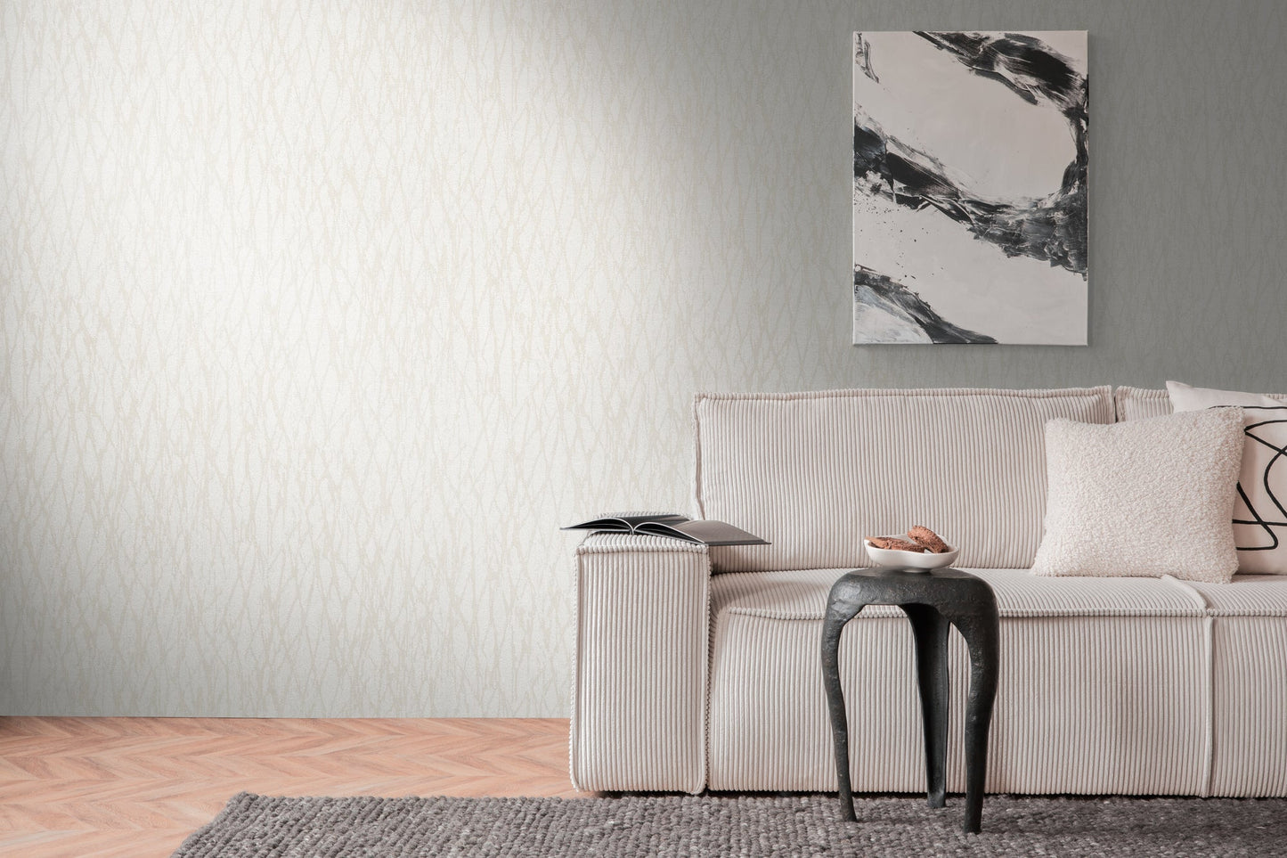 Livingwalls Smart Surfaces Metallic Vliestapete Weiß Beige Creme Silber 10,05 m x 0,53 m