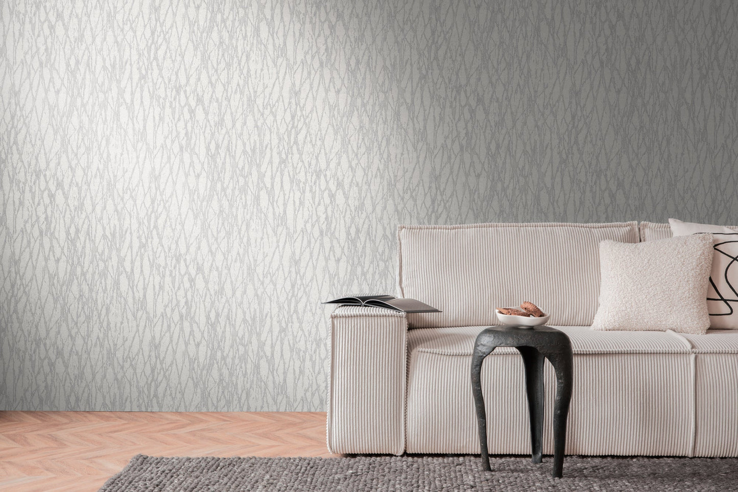 Livingwalls Smart Surfaces Metallic Vliestapete Weiß Grau Silber 10,05 m x 0,53 m