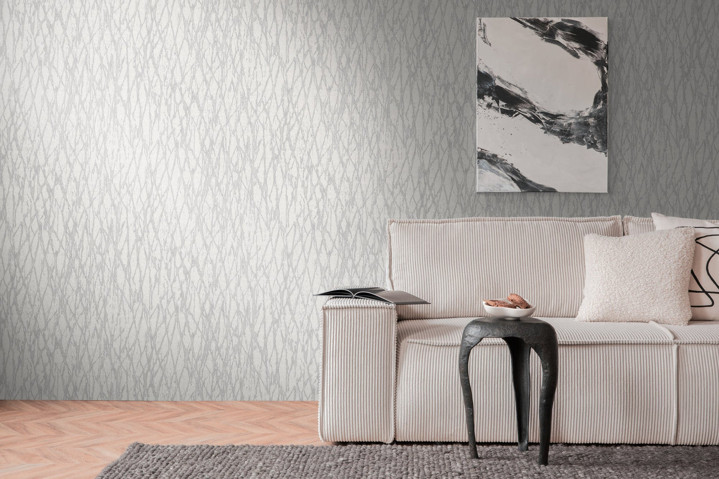 Livingwalls Smart Surfaces Metallic Vliestapete Weiß Grau Silber 10,05 m x 0,53 m