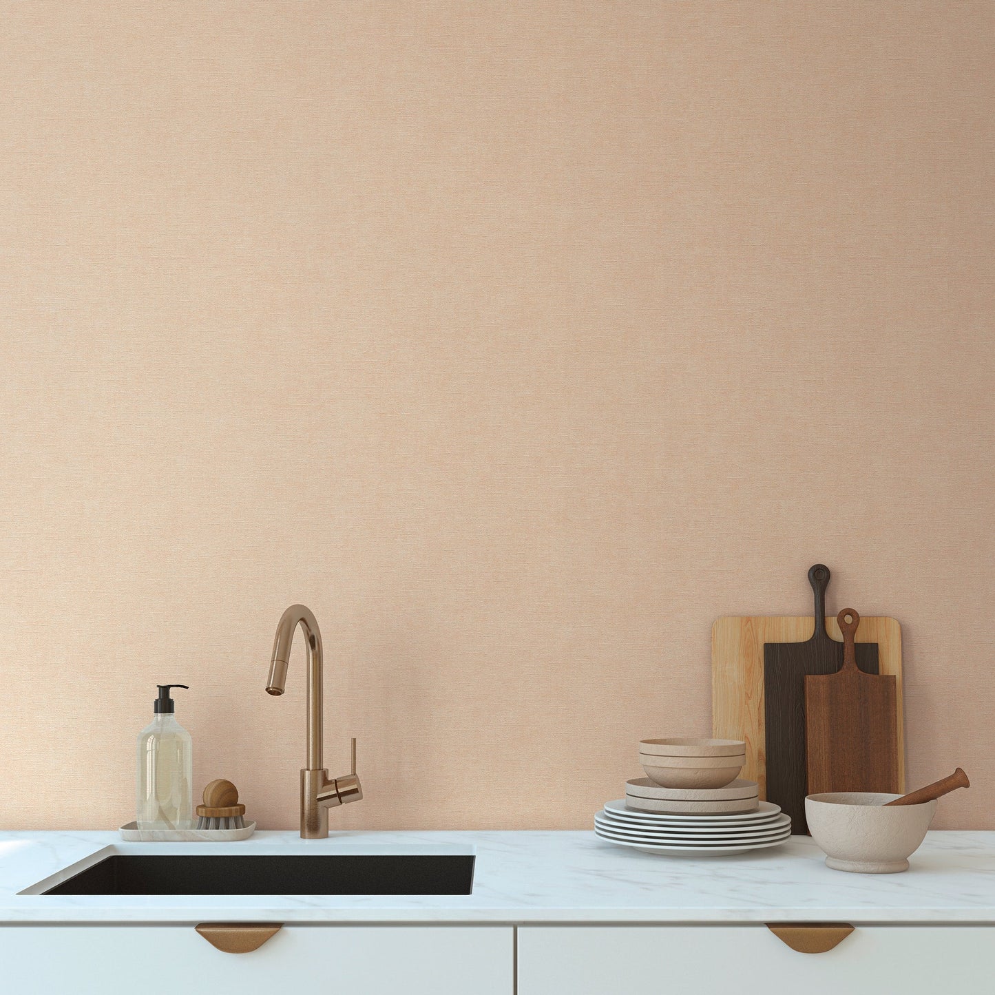 Mustertapete Leinen Apricot Klassisch - 10,05 m x 0,53 m