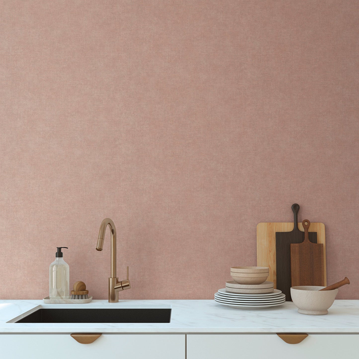 Mustertapete Leinen Rosé Sanft - 10,05 m x 0,53 m