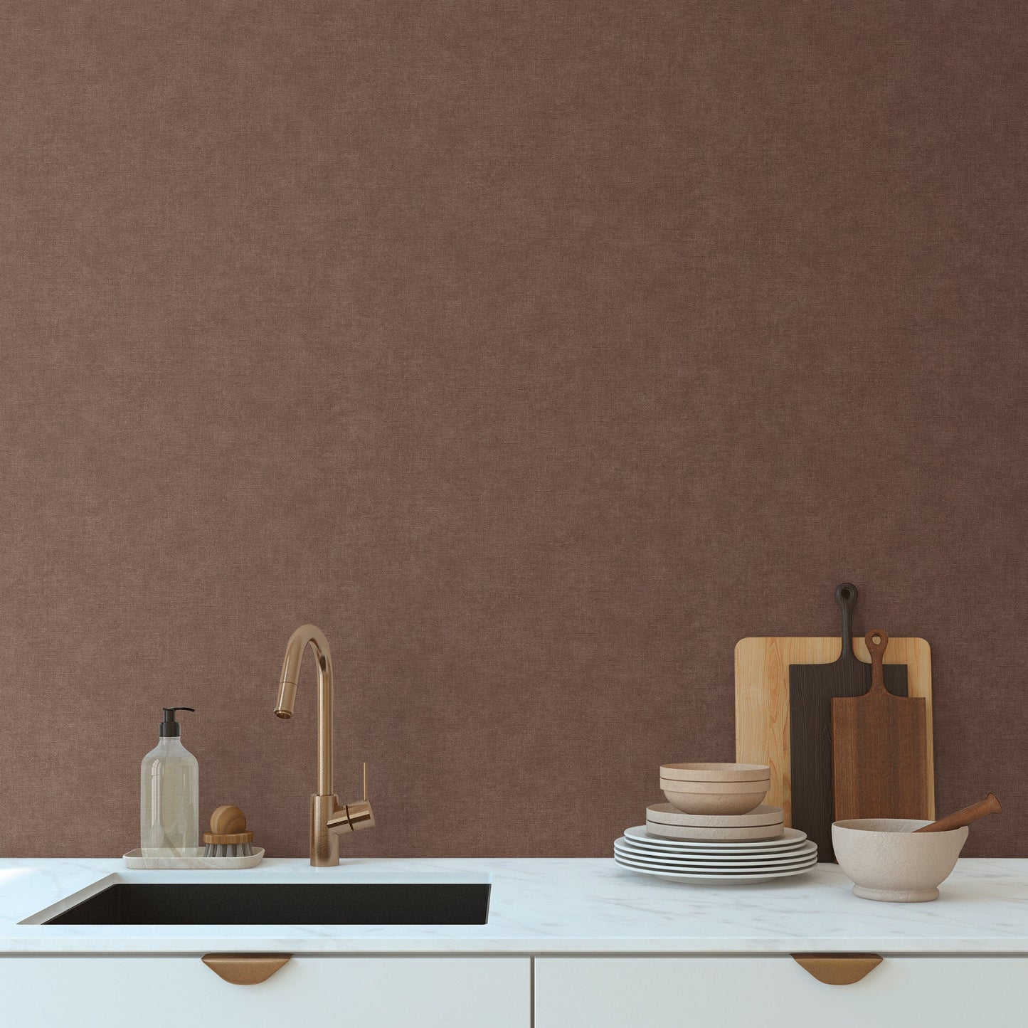 Mustertapete Leinen Schokobraun Klassisch - 10,05 m x 0,53 m