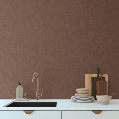 Mustertapete Leinen Schokobraun Klassisch - 10,05 m x 0,53 m