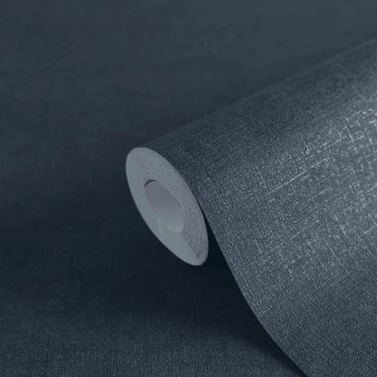 Mustertapete Leinen Marineblau Dunkel - 10,05 m x 0,53 m