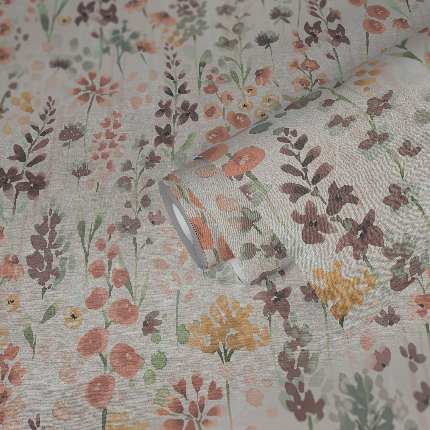 Mustertapete Wildblumen Orange Aquarell - 10,05 m x 0,53 m