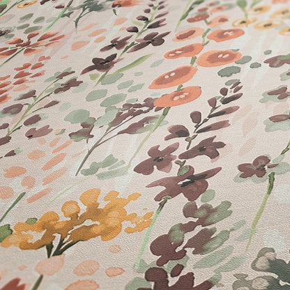 Mustertapete Wildblumen Orange Aquarell - 10,05 m x 0,53 m