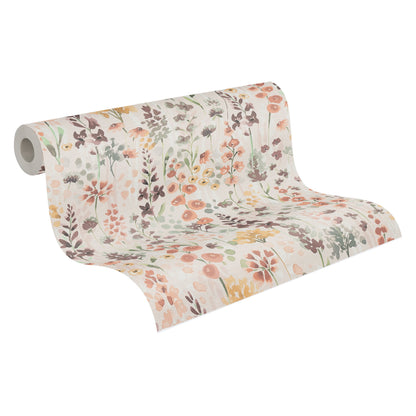 Mustertapete Wildblumen Orange Aquarell - 10,05 m x 0,53 m