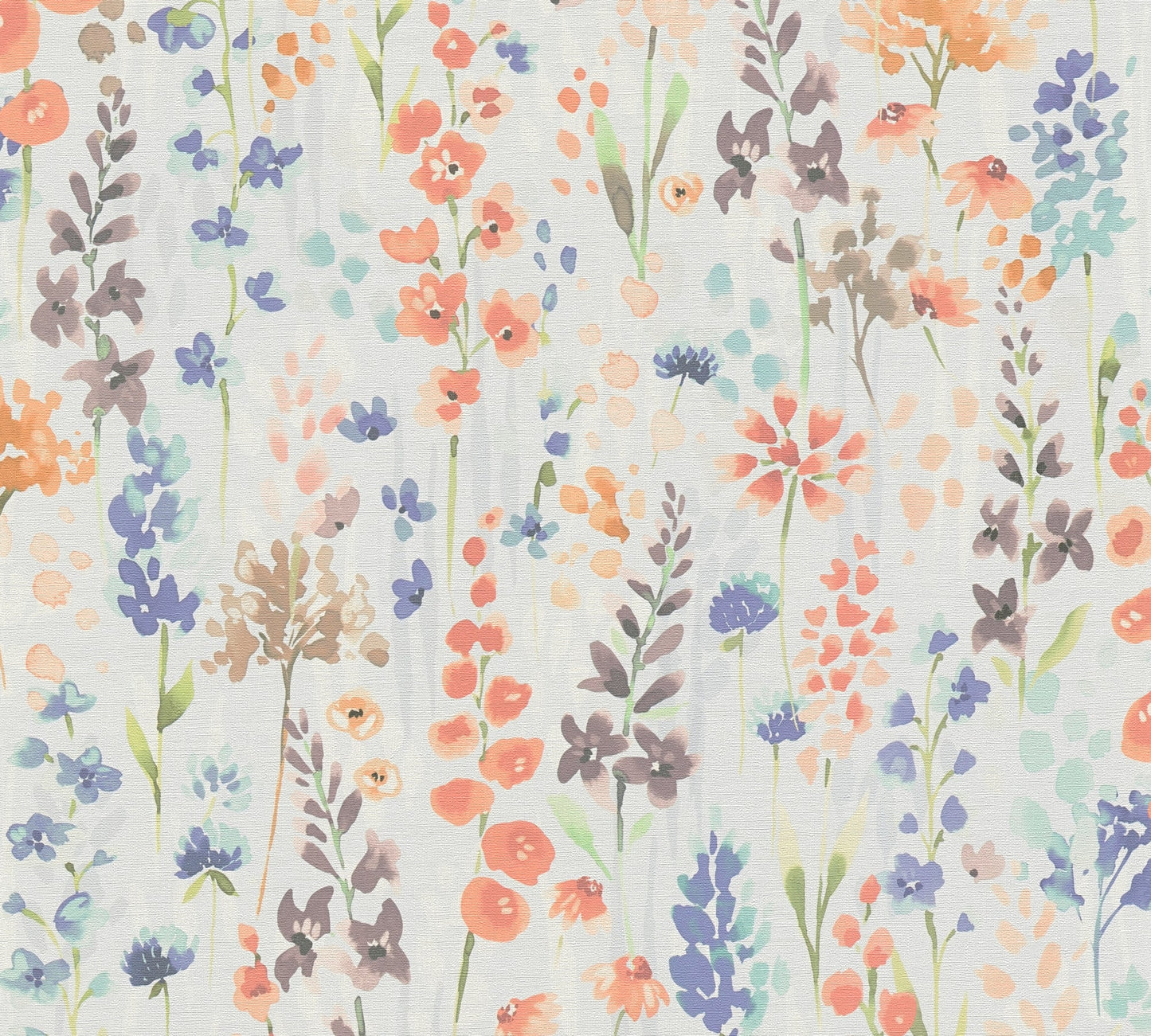 Mustertapete Wildblumen Blau-Orange Aquarell - 10,05 m x 0,53 m