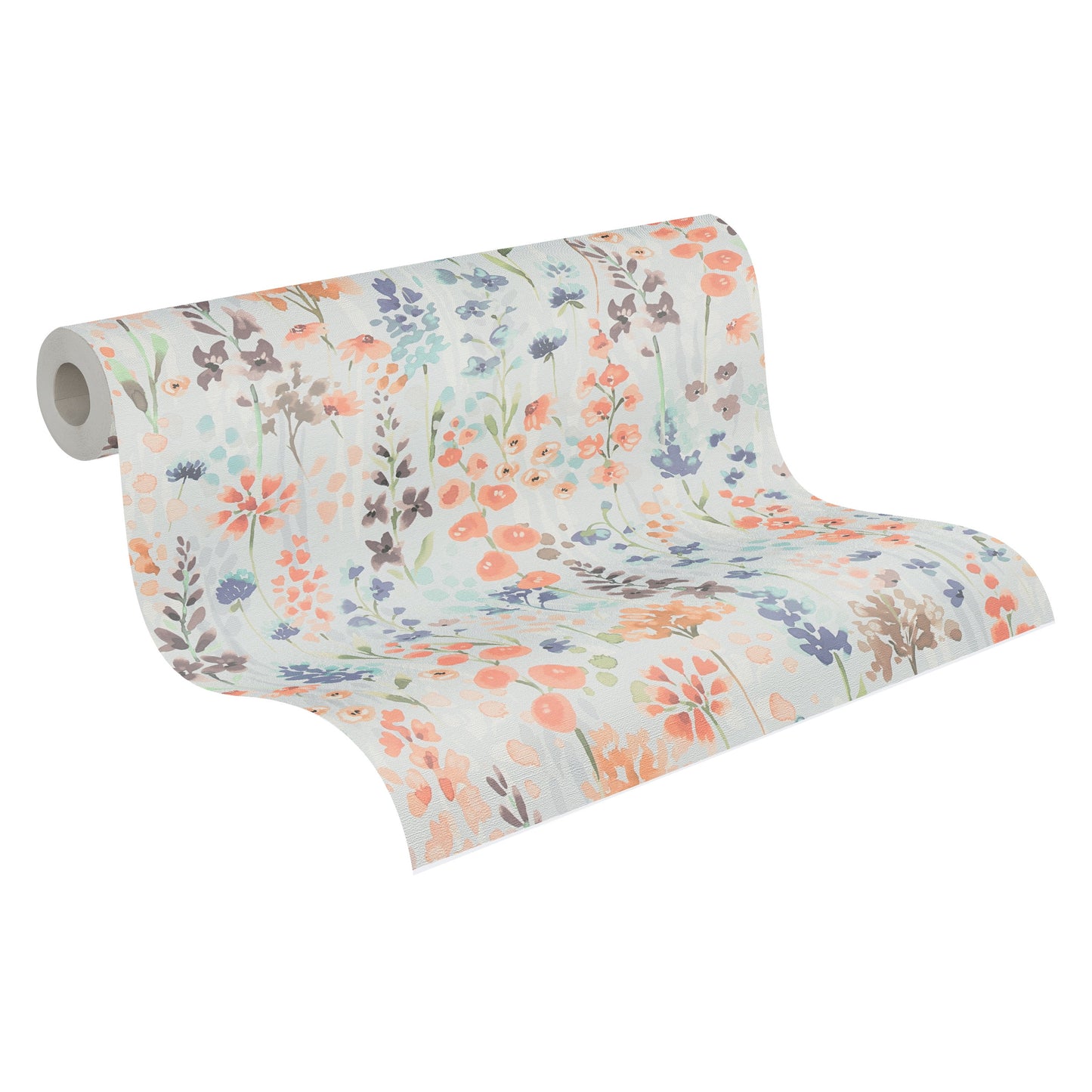 Mustertapete Wildblumen Blau-Orange Aquarell - 10,05 m x 0,53 m