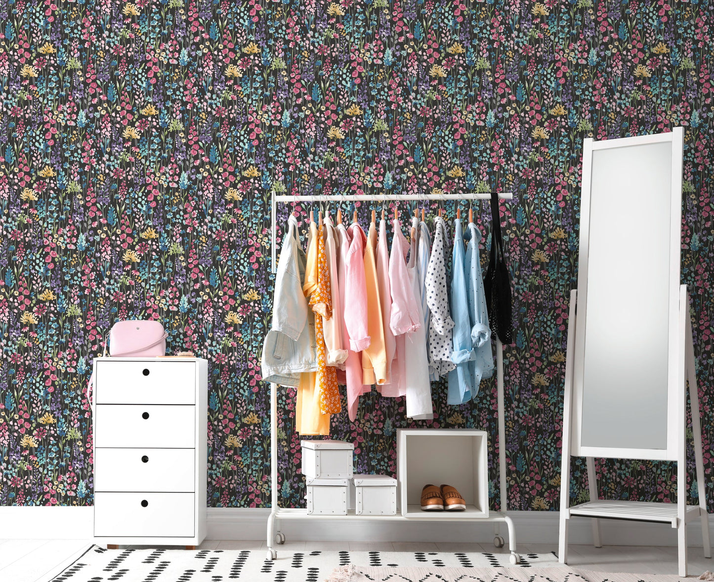 Mustertapete Wildblumen Dunkelgrau - 10,05 m x 0,53 m