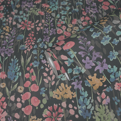 Mustertapete Wildblumen Dunkelgrau - 10,05 m x 0,53 m