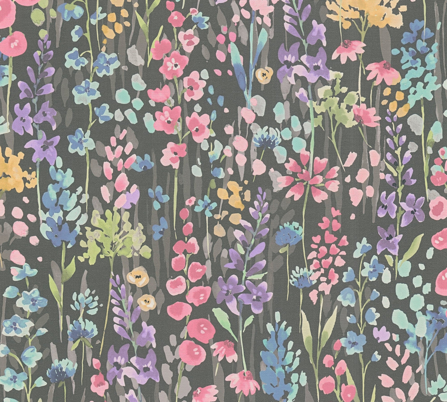 Mustertapete Wildblumen Dunkelgrau - 10,05 m x 0,53 m