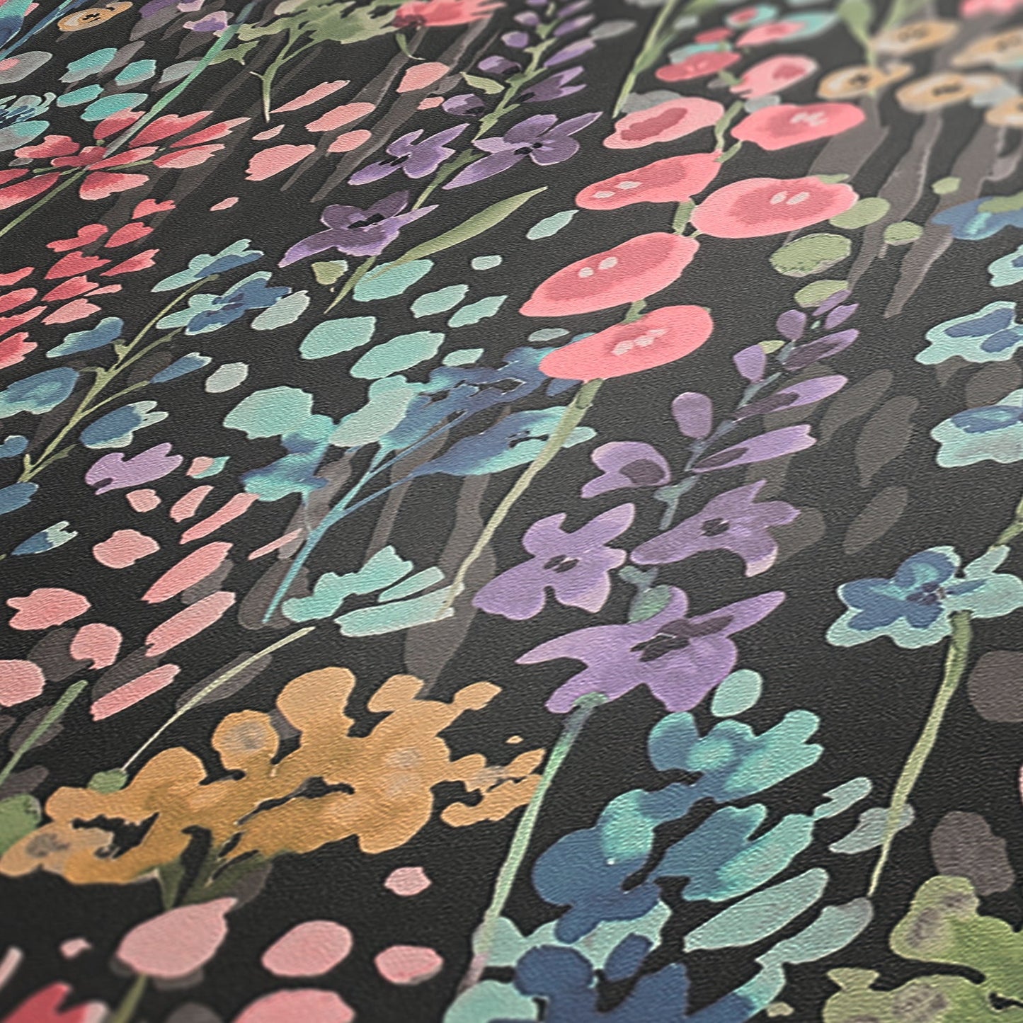 Mustertapete Wildblumen Dunkelgrau - 10,05 m x 0,53 m