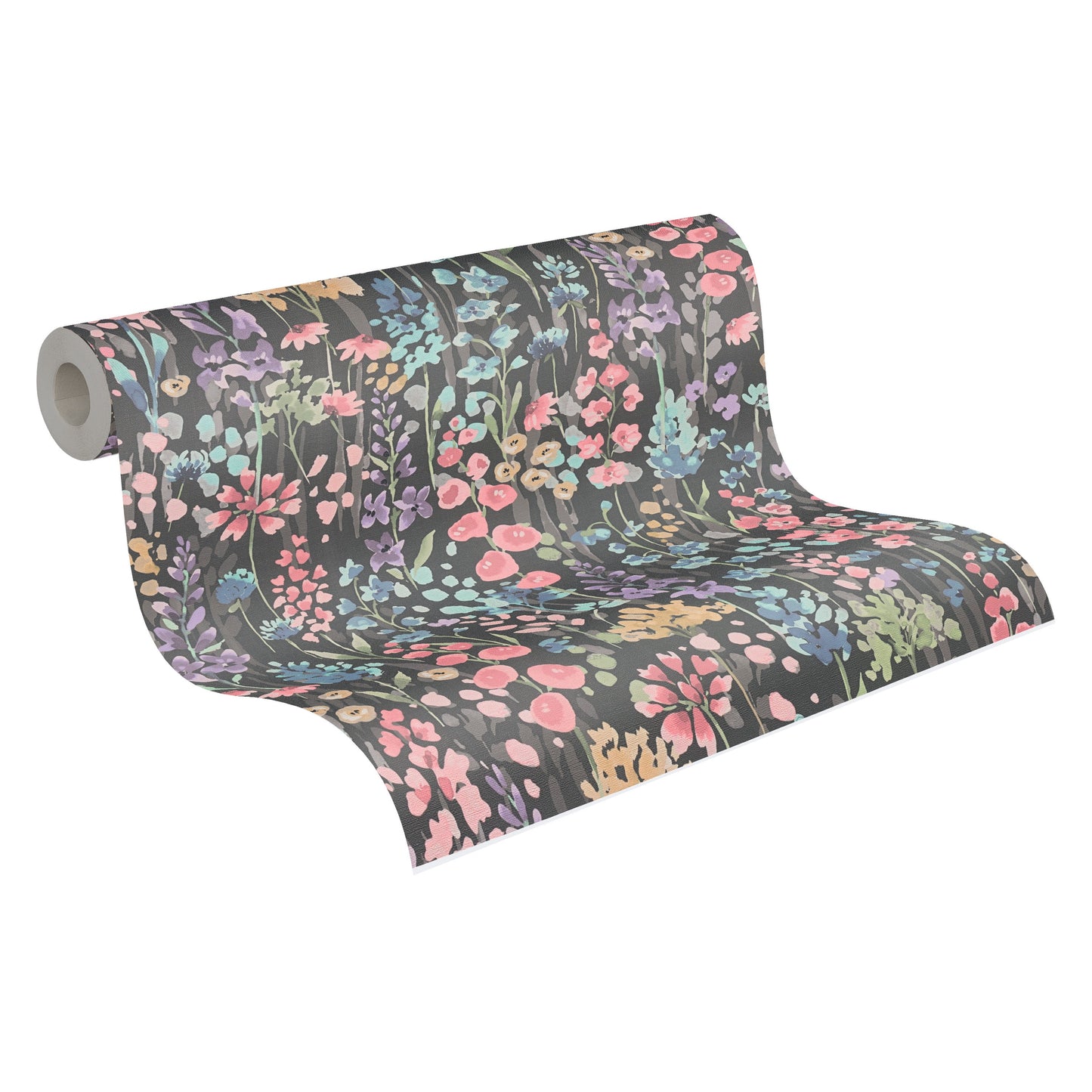 Mustertapete Wildblumen Dunkelgrau - 10,05 m x 0,53 m