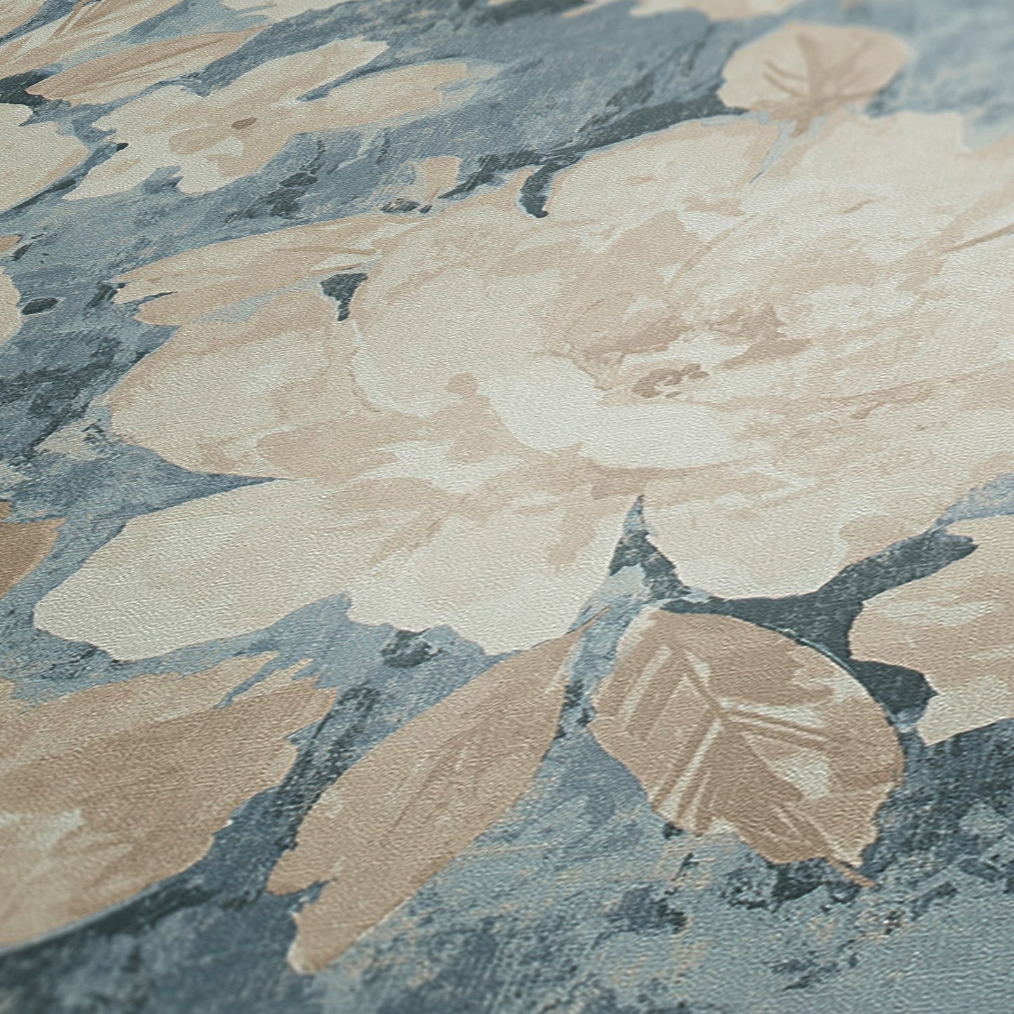 Mustertapete Vintage-Blüten Blau-Beige - 10,05 m x 0,53 m