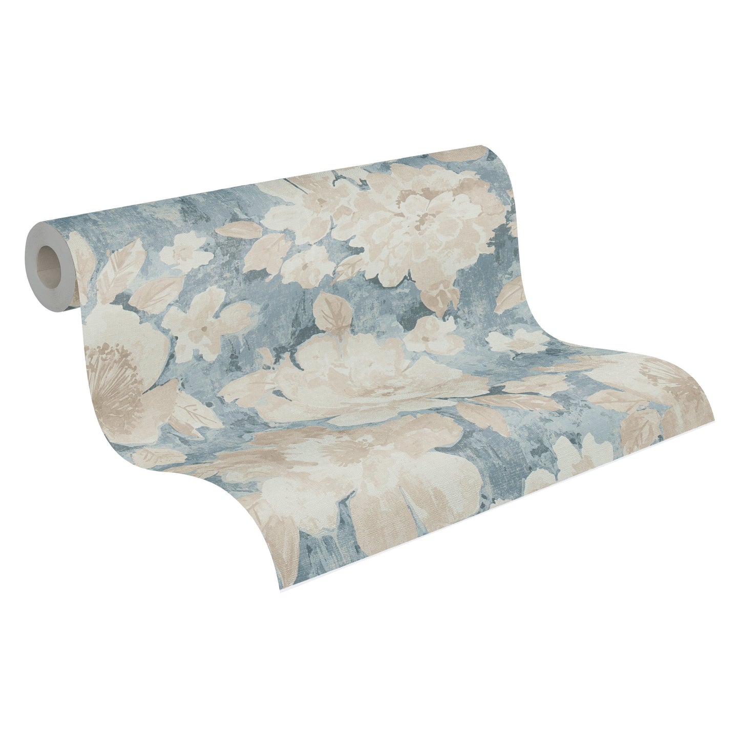 Mustertapete Vintage-Blüten Blau-Beige - 10,05 m x 0,53 m