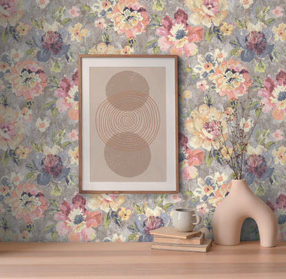 Mustertapete Vintage-Blüten Pastell - 10,05 m x 0,53 m