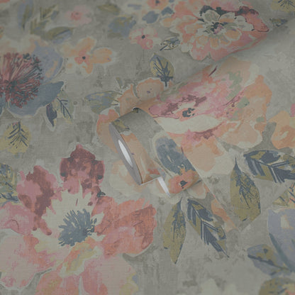 Mustertapete Vintage-Blüten Pastell - 10,05 m x 0,53 m