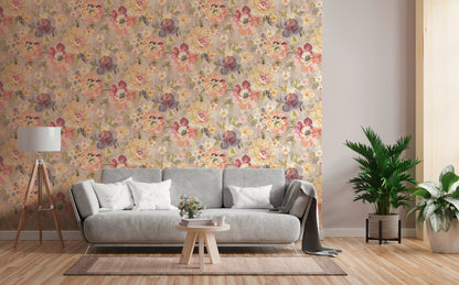 Mustertapete Vintage-Blüten Pastell - 10,05 m x 0,53 m
