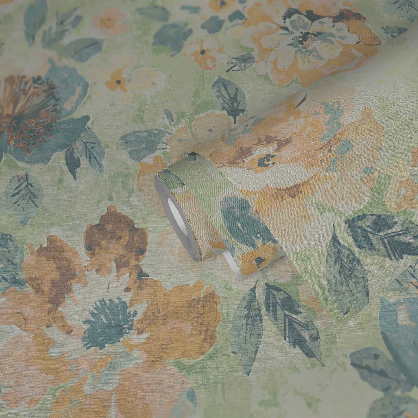 Mustertapete Vintage-Blüten Limette - 10,05 m x 0,53 m