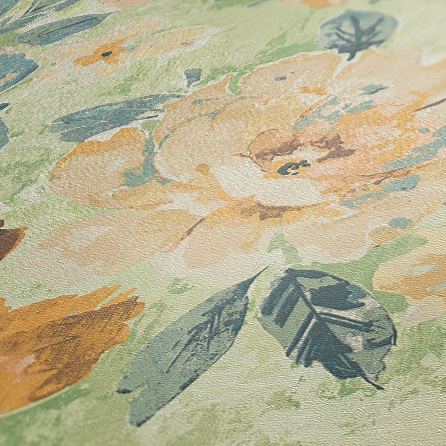 Mustertapete Vintage-Blüten Limette - 10,05 m x 0,53 m