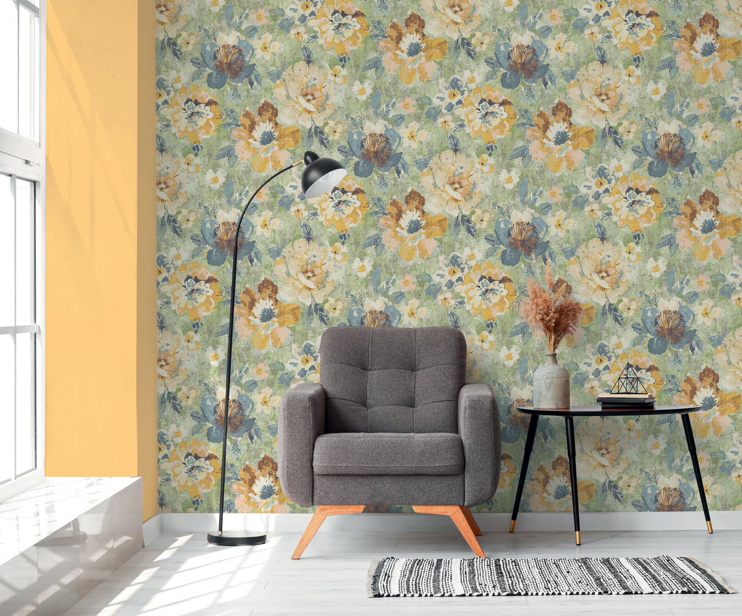 Mustertapete Vintage-Blüten Limette - 10,05 m x 0,53 m