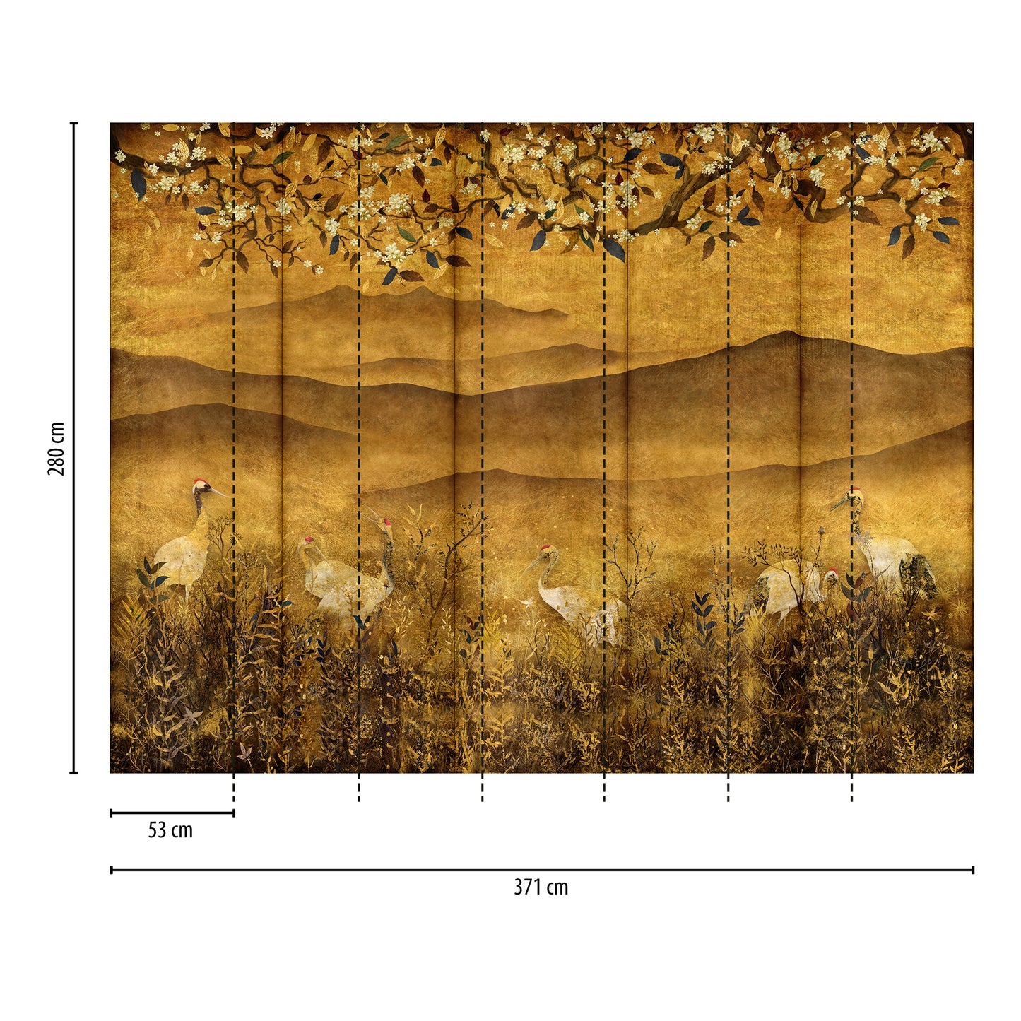 Fototapete Kraniche Gold - 3,71 m x 2,80 m