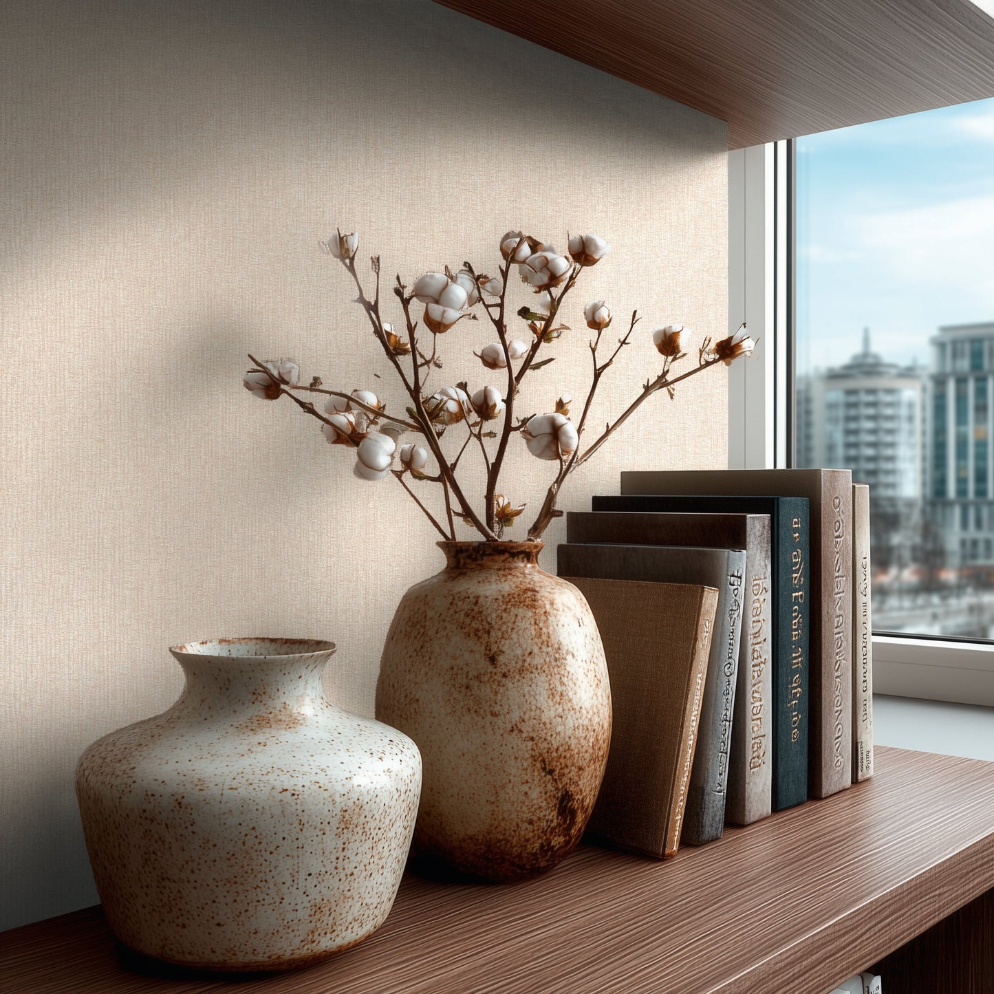 Mustertapete Leinenoptik Rosébeige - 10,05 m x 0,53 m