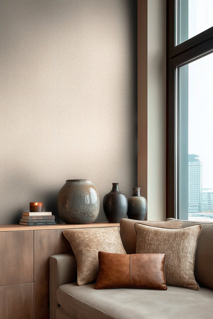 Mustertapete Leinenoptik Rosébeige - 10,05 m x 0,53 m