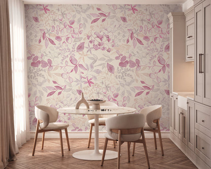 Fototapete Blumen Blätter Rosa Beige - 1,59 m x 2,80 m