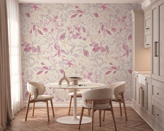 Fototapete Blumen Blätter Rosa Beige - 1,59 m x 2,80 m