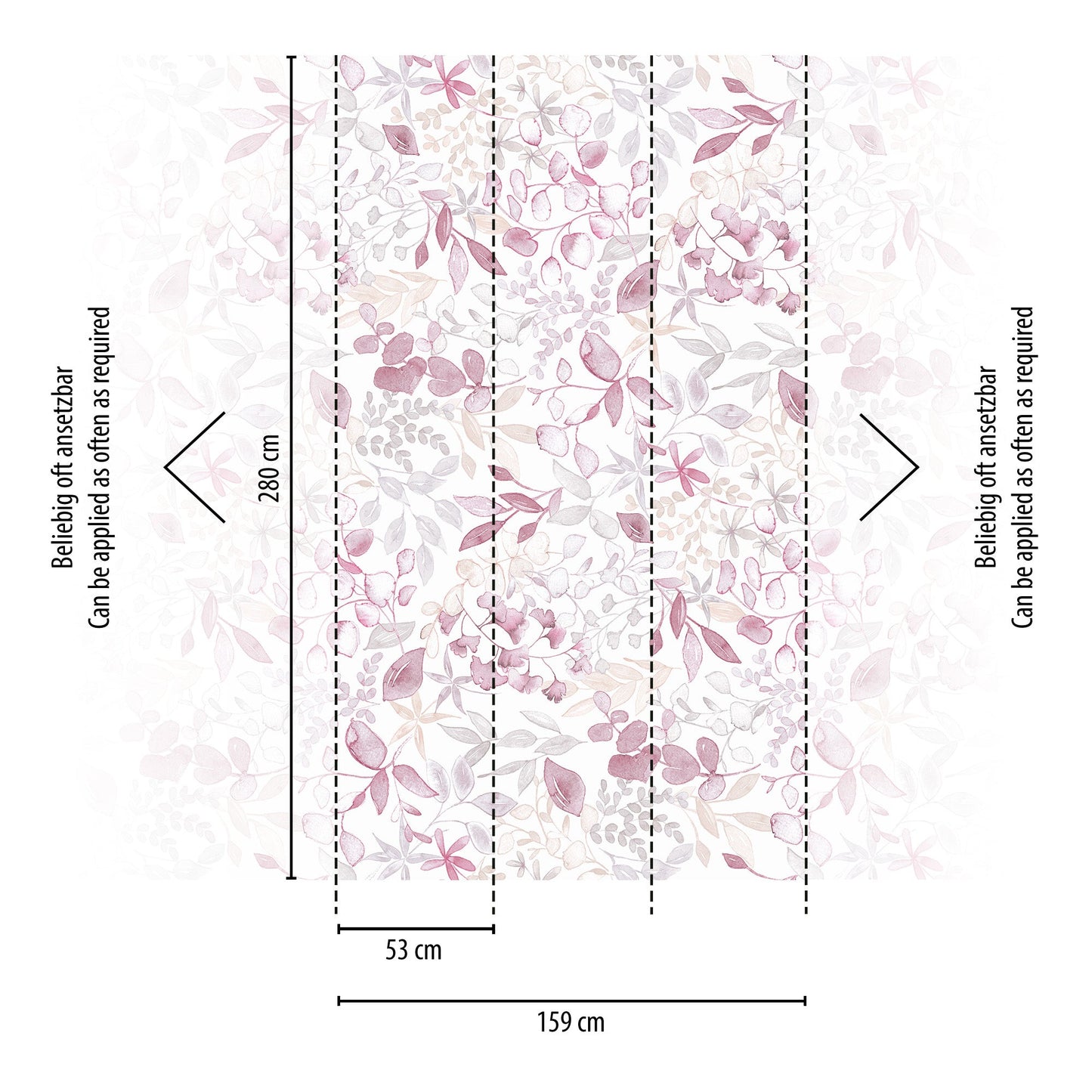 Fototapete Blumen Blätter Rosa Beige - 1,59 m x 2,80 m
