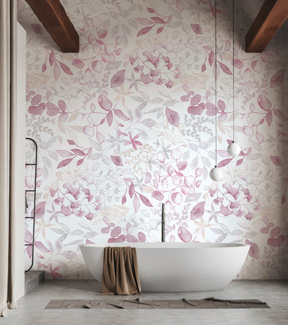 Fototapete Blumen Blätter Rosa Beige - 1,59 m x 2,80 m