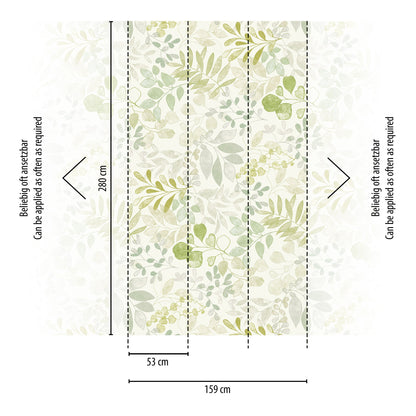Fototapete Blätter Zweige Grün Beige - 1,59 m x 2,80 m