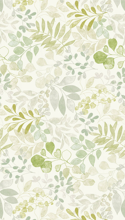 Fototapete Blätter Zweige Grün Beige - 1,59 m x 2,80 m