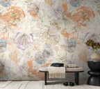 Fototapete Blumen Beige Blau - 1,59 m x 2,80 m