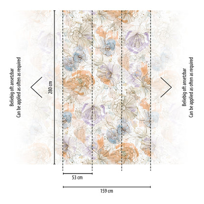 Fototapete Blumen Beige Blau - 1,59 m x 2,80 m