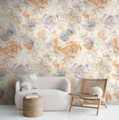 Fototapete Blumen Beige Blau - 1,59 m x 2,80 m