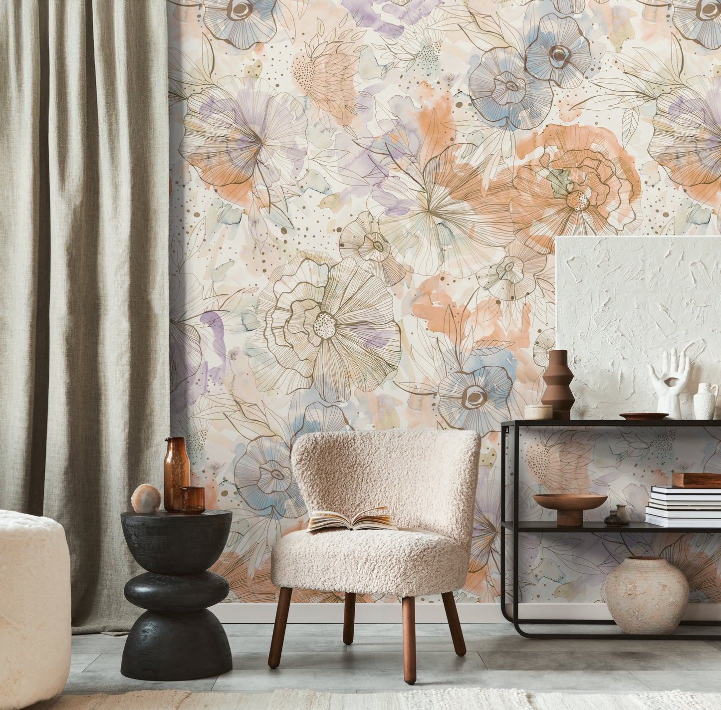 Fototapete Blumen Beige Blau - 1,59 m x 2,80 m