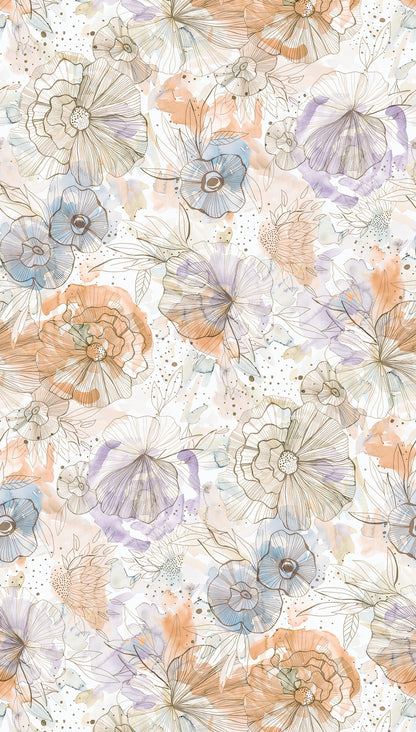 Fototapete Blumen Beige Blau - 1,59 m x 2,80 m