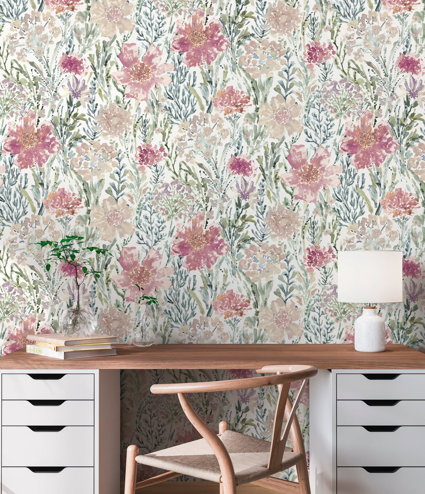 Mustertapete Blütentraum Rosé Aquarell - 10,05 m x 0,53 m