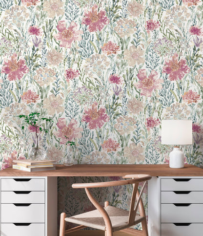 Mustertapete Blütentraum Rosé Aquarell - 10,05 m x 0,53 m