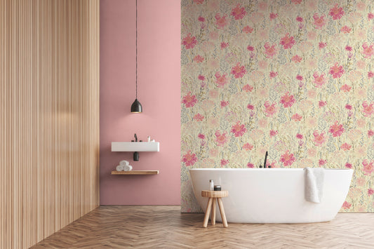 Strukturtapete Blütentraum Rosé Aquarell - 10,05 m x 0,53 m