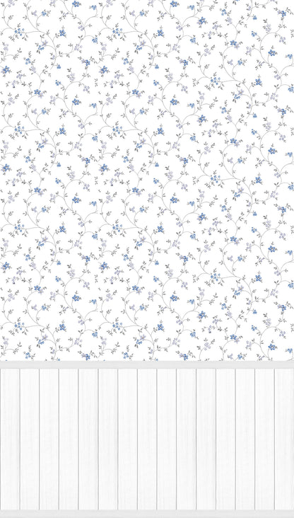 Fototapete Blumenranken Blau Weiß - 1,59 m x 2,80 m