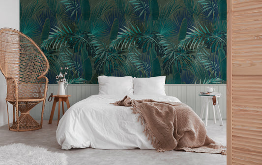 Fototapete Tropenblätter Teal Grün - 1,59 m x 2,80 m