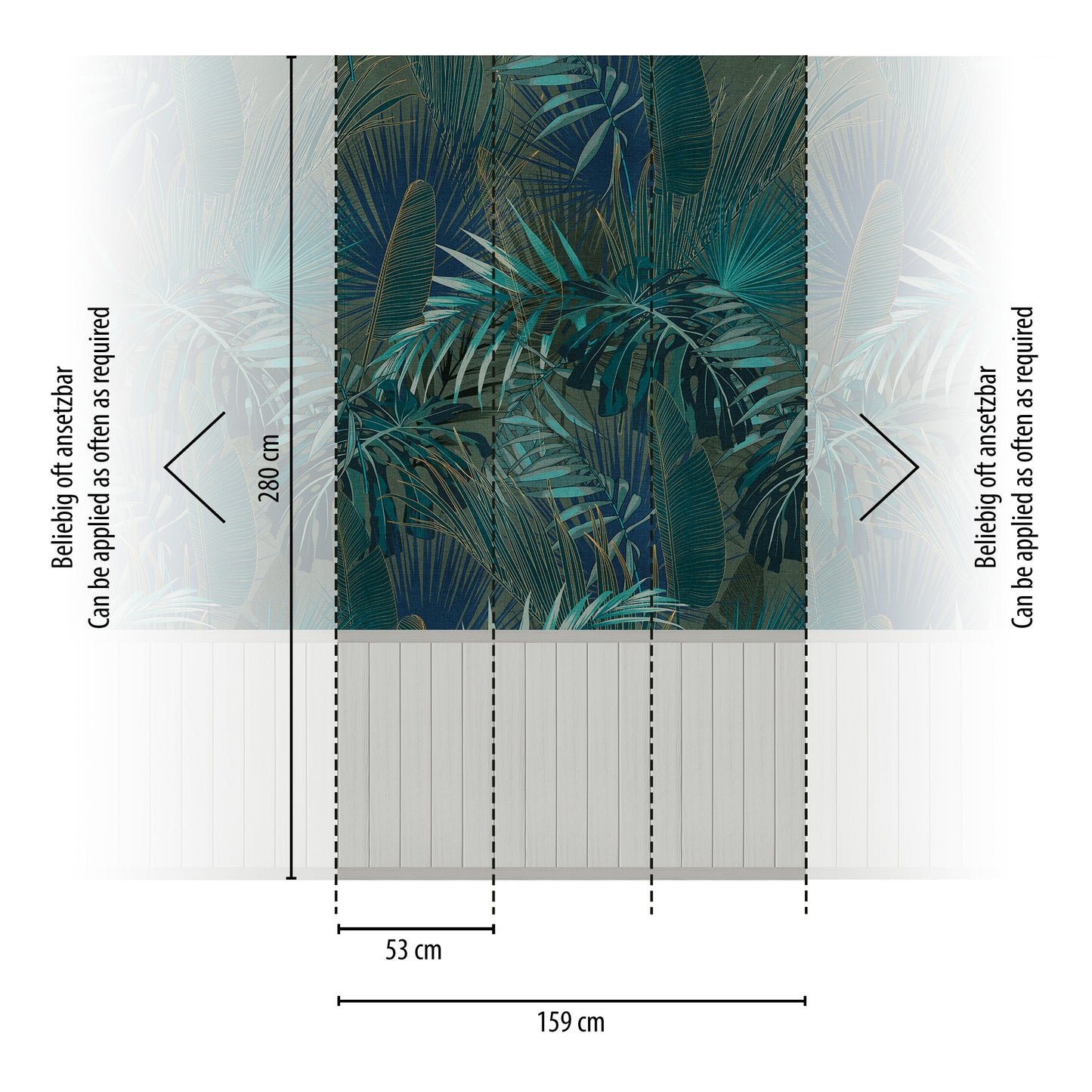 Fototapete Tropenblätter Teal Grün - 1,59 m x 2,80 m