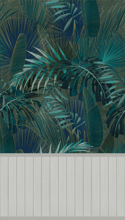 Fototapete Tropenblätter Teal Grün - 1,59 m x 2,80 m