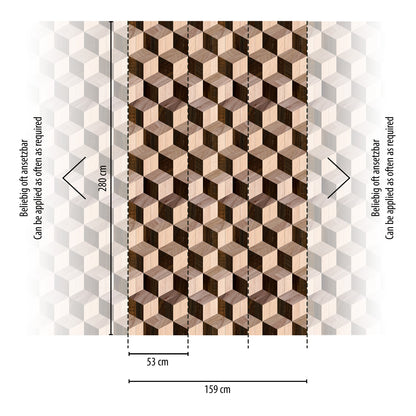 Fototapete Würfel Holz Beige Braun - 1,59 m x 2,80 m