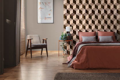 Fototapete Würfel Holz Beige Braun - 1,59 m x 2,80 m