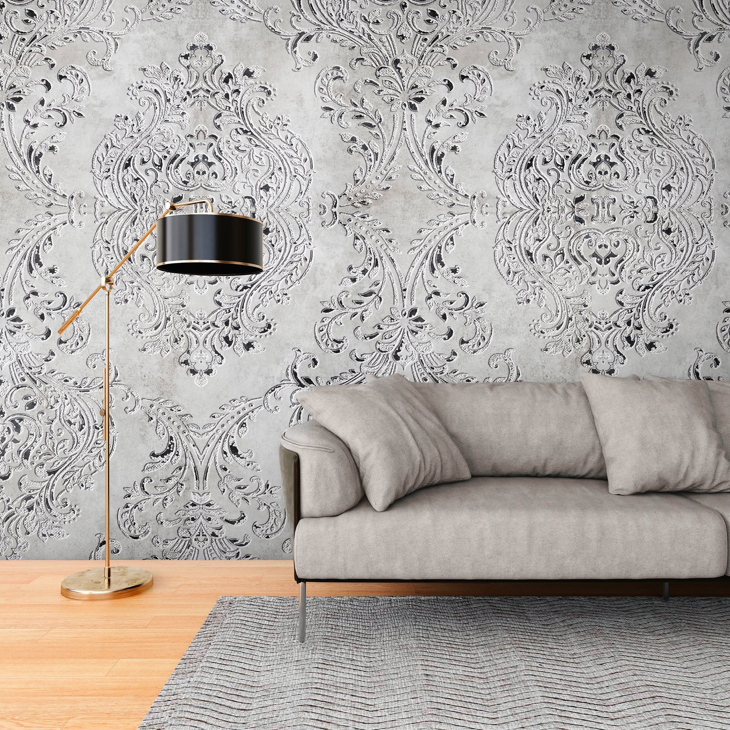 Fototapete Barock Ornament Grau – 1,59 m x 2,80 m